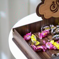 صينية تقديم الحلوي خشب بتصميم خروف بعبارة (اضحي مب...