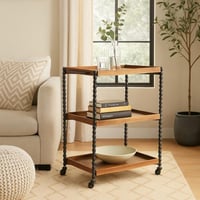 عربة خدمة ترولي خشب لون بني و أسود مقاس 60x40x65 س...