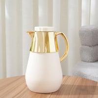 ترمس الشاي والقهوة بتصميم مميز باللون البيج والذهب...