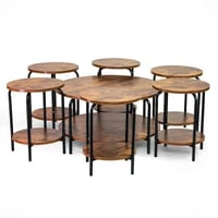 طقم طاولات كنب خشب و معدن بتصميم لون بنى محروق