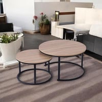 طقم طاولات قهوة متداخلة خشب بأرجل معدن باللون البن...