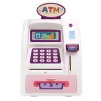 حصالة نقود بتصميم ماكينة الصراف الآلي لون ابيض وور...