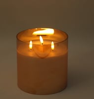 شمعة مضيئة غير معطرة بكأس زجاجي - باللون الذهبي ار...