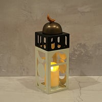 فانوس معدن بتصميم مراحل القمر لون ابيض و اسود-رمضا...