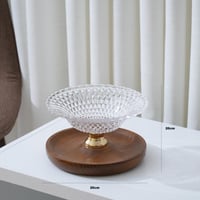 صحن تقديم الحلوي زجاج مع قاعدة خشبية لون بني مقاس...