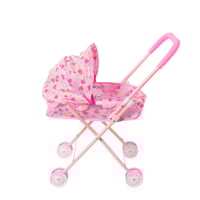 لعبة دمية مع عربة اطفال قابلة للطي لون زهري