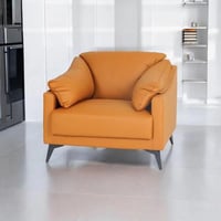 كرسي جلد بأرجل حديد باللون البرتقالي مقاس 120x35x7...