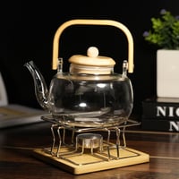 قاعدة تسخين الشاي من الاستيل وخشب البامبو - تعمل ب...