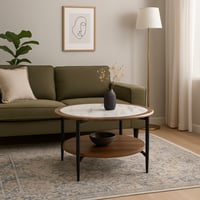 طاولة قهوة وسط عصرية دائرية بطبقتين رخام طبيعي وخش...