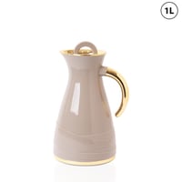 ترمس الشاي والقهوة بتصميم عصري باللون البيج والذهب...