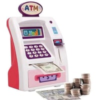 حصالة نقود بتصميم ماكينة الصراف الآلي لون ابيض وور...