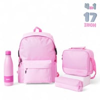 مجموعة شنطة ظهر مدرسية 4 في 1 بتصميم مميز لون وردي