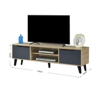 طاولة تلفزيون بلون خشبي ورمادي مع أرفف وأدراج تخزي...