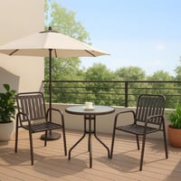 طقم جلسة خارجية حديد X بلاستيك لون بني - 3 حبه