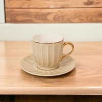 طقم اكواب حليب مع صحون بتصميم عصري لون بيج - 6 حبة