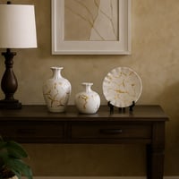 طقم ديكور سيراميك بتصميم عصري لون أبيض x ذهبي - 3...