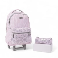 شنطة مدرسية ترولي بوز مع مقلمة بلون وردي فاتح بنقش...