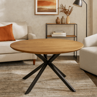 طاولة دائرية بسطح خشبي وقاعده معدن لون بني مقاس 10...