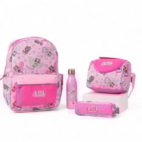 مجموعة شنطة ظهر مدرسية لول 4 في 1 بلون وردي