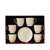 طقم اكواب حليب مع صحون بتصميم عصري لون بيج - 6 حبة