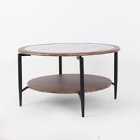 طاولة قهوة دائرية خشب بقواعد معدن باللون البني مقا...
