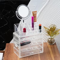 منظم مكياج أكريليك شفاف بأدراج ومرايا