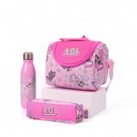 مجموعة شنطة ظهر مدرسية لول 4 في 1 بلون وردي