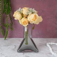 فازة زجاج مصممة بشكل ديكورى مضلع باللون رمادي مقاس...