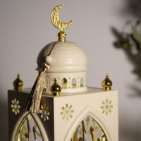 فانوس ديكوري إسلامي أبيض وذهبي بإضاءة بطارية وهلال...