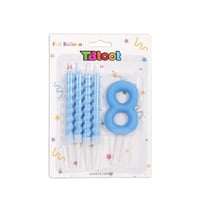 شمعة عيد ميلاد بتصميم رقم 8 باللون الازرق مع 4 شمع...