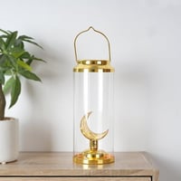 فانوس بشكل بلورى زجاج في معدن ذهبي بهلال مضئ بمقاس...