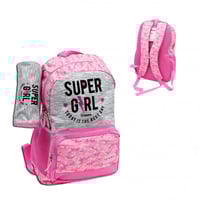 شنطة مدرسية ظهر سوبر جيرل مع مقلمة لون وردي فاتح م...
