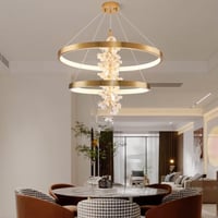 نجفة ليد ازهار زجاج ذهبي 60 - 40 سم مع ريموت اضاءة