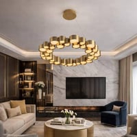 نجفة اسطوانات مبعثرة ذهبي 80 سم مع ريموت