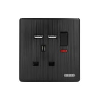 فيش 13 أمبير مع USB مطور اسود ELECT