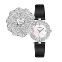 ساعه نسائيه بروشا جلد اسود فضي ميناء صدف