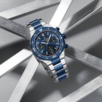 ساعة رجالية كرونوغراف فضي ميناء أزرق