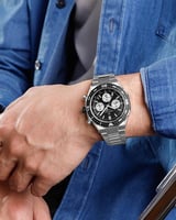 ساعة رجالية كرونوغراف فضي اطار أسود ميناء أسود