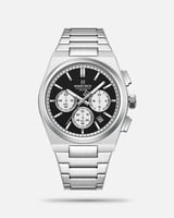 ساعة رجالية كرونوغراف فضي ميناء اسود