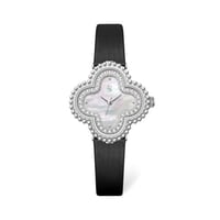 ساعة نسائية موديل فان كليف جلد فضي أسود ميناء صدف