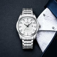 ساعه رجاليه ماركه نيفي فورس رجالي فضي ميناء ابيض