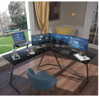 مكتب زاوية للمنزل، محطة عمل مكتبية على شكل حرف L ل...