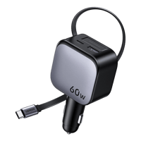 شاحن سيارة يوجرين بسلك قابل للسحب بمنفذ USB-C ومنف...