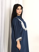 جلابيه لينون ازرق نيلي وفضي