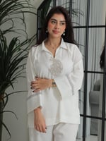 طقم كريب ستان ابيض