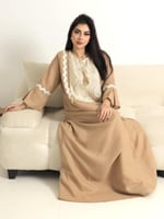 جلابيه بيج لينن مطرز بذهبي