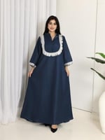 جلابيه لينون ازرق نيلي وفضي