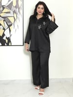 طقم كريب ستان اسود باكسسوار