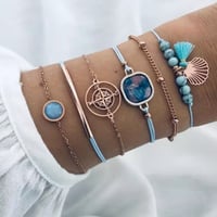 مجموعة اساور بحجر الفيروز لون ازرق موديل رقم G-6