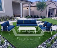 طقم جلسة كنب خارجية 7 أشخاص قماش لون أزرق
